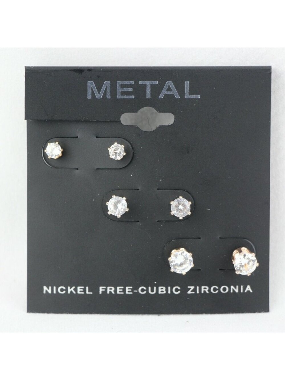 Kohls Earrings Nickel Free 3 Pairs Gold-tone Cubic Zirconia Studs 1053